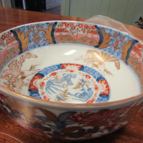 603 - Antique Imari Bowl Approximately 11 Inches Diameter Attractive Detail Gilded and Floral Motifs