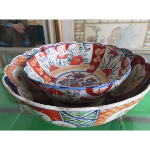 605 - Two Imari Bowls Largest Approximately 10 Inches Diameter Larger Bowl Chip to Rim