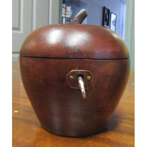 607 - Carved Tea Cup Caddy Apple Form Foil Lined Interior Key Present