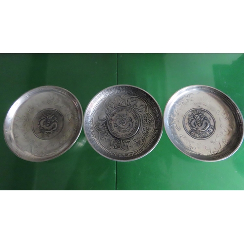 608 - Three Chinese Coin Inset Pin Dishes Each Approximately 4 Inches Diameter