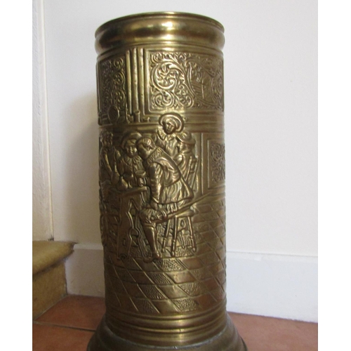 616 - Embossed Brass Stick and Umbrella Stand Circular Upright Form Approximately 28 Inches High x 10 Inch... 