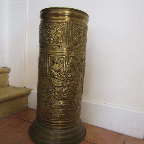 616 - Embossed Brass Stick and Umbrella Stand Circular Upright Form Approximately 28 Inches High x 10 Inch... 