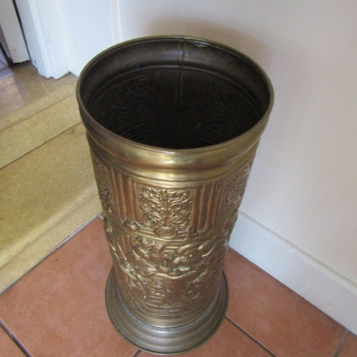 616 - Embossed Brass Stick and Umbrella Stand Circular Upright Form Approximately 28 Inches High x 10 Inch... 