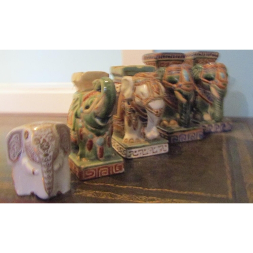 617 - Five Majolica Elephant Figures Tallest Approximately 7 Inches High