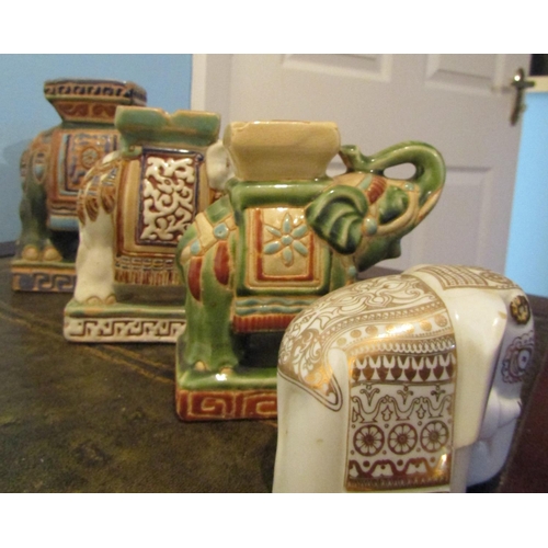 617 - Five Majolica Elephant Figures Tallest Approximately 7 Inches High