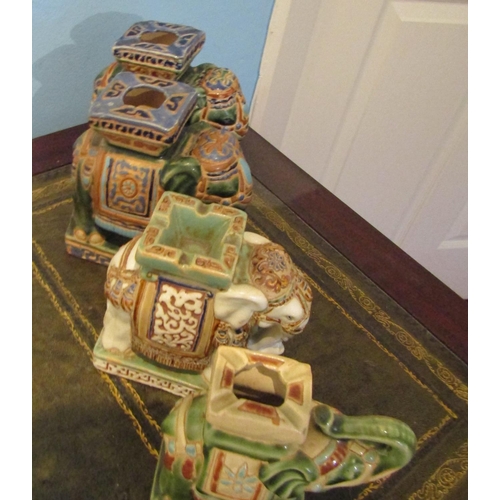 617 - Five Majolica Elephant Figures Tallest Approximately 7 Inches High