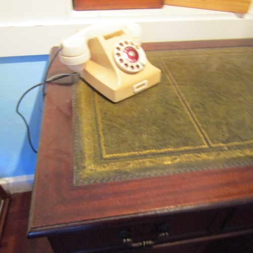 618 - Twin Pedestal Mahogany Desk Inset Burgundy Leather Gilt Tooled Top Above Nine Drawers Approximately ... 