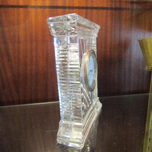 62 - Waterford Crystal Table Clock Pedestal Form Sign Approximately 6 Inches High