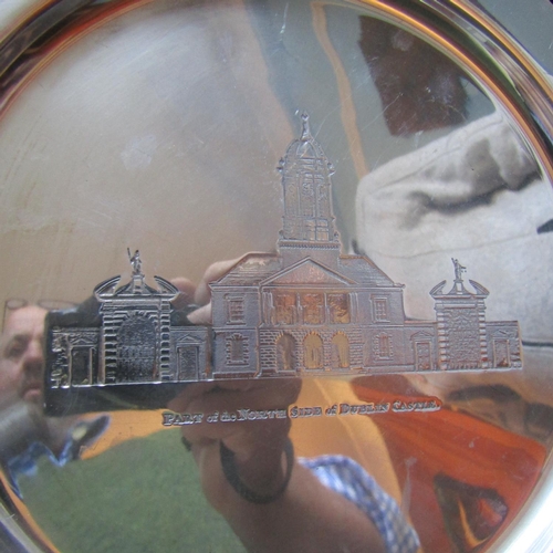 620 - Silver Salver Depicting Dublin Castle Approximately 8 Inches Diameter Dated 1972