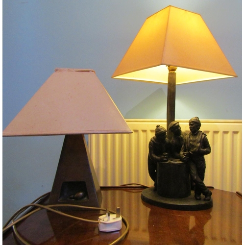 622 - Genesis Table Lamp Fishermen Chatting and Another Irish Modern Bronze Table Lamp both Electrified Wo... 