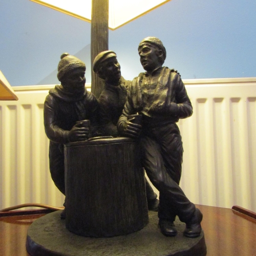 622 - Genesis Table Lamp Fishermen Chatting and Another Irish Modern Bronze Table Lamp both Electrified Wo... 