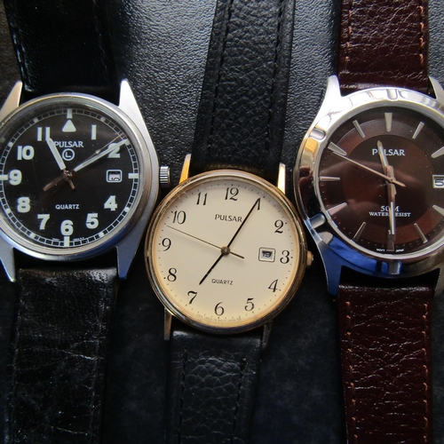 658 - Three Pulsar Wrist Watches Date Apertures to Each