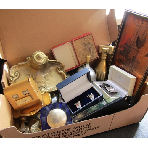 666 - Box of Various Items Including Inkwell Rest, etc. Quantity as Photographed