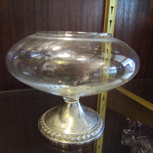 67 - Crystal Globe Form Silver Pedestal Vase Approximately 7 Inches Diameter