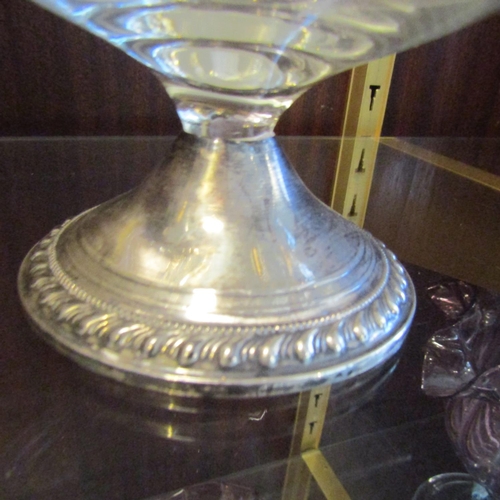 67 - Crystal Globe Form Silver Pedestal Vase Approximately 7 Inches Diameter