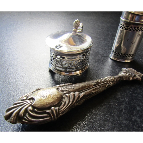 672 - Silver Mustard Pot and Silver Salt with Silver Handle Three Pieces in Lot