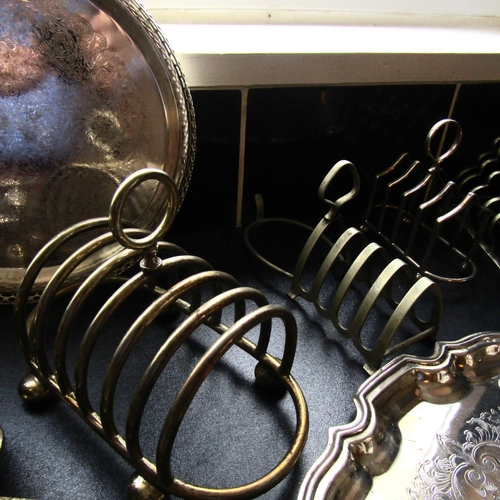 674 - Large Quantity of Various Silver Plate Including Toast Racks, etc.  Quantity as Photographed