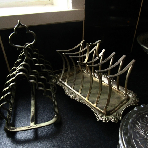 674 - Large Quantity of Various Silver Plate Including Toast Racks, etc.  Quantity as Photographed