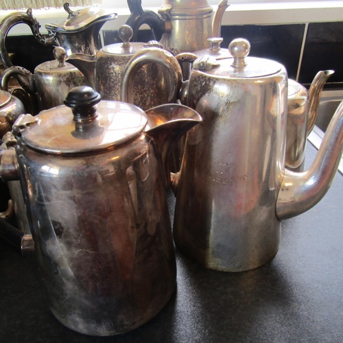 676 - Collection of Silver Plated Hotel Ware Including Tea Pots and Milk Jugs Good Quality with Pair of Br... 