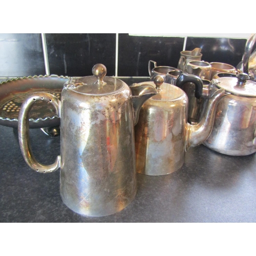 676 - Collection of Silver Plated Hotel Ware Including Tea Pots and Milk Jugs Good Quality with Pair of Br... 