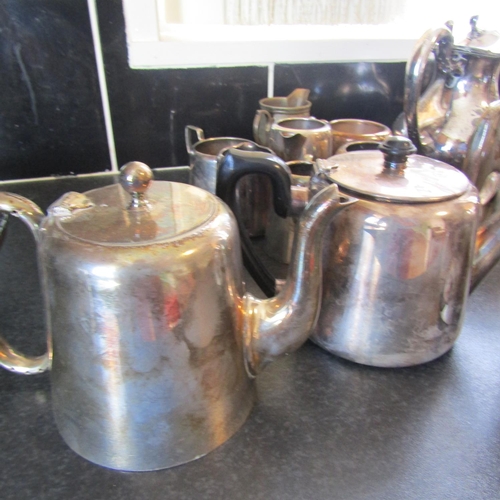 676 - Collection of Silver Plated Hotel Ware Including Tea Pots and Milk Jugs Good Quality with Pair of Br... 