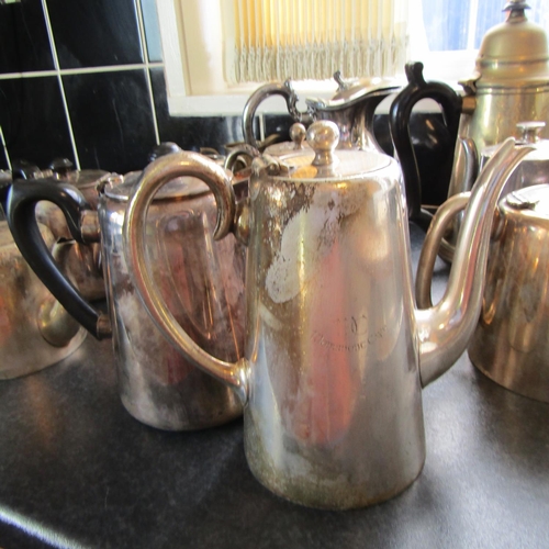 676 - Collection of Silver Plated Hotel Ware Including Tea Pots and Milk Jugs Good Quality with Pair of Br... 