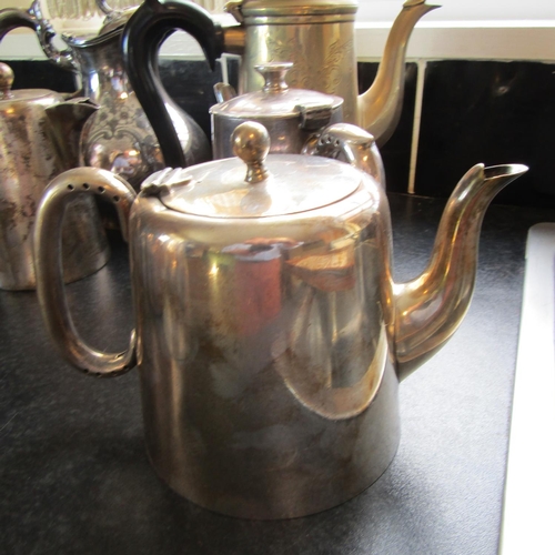 676 - Collection of Silver Plated Hotel Ware Including Tea Pots and Milk Jugs Good Quality with Pair of Br... 