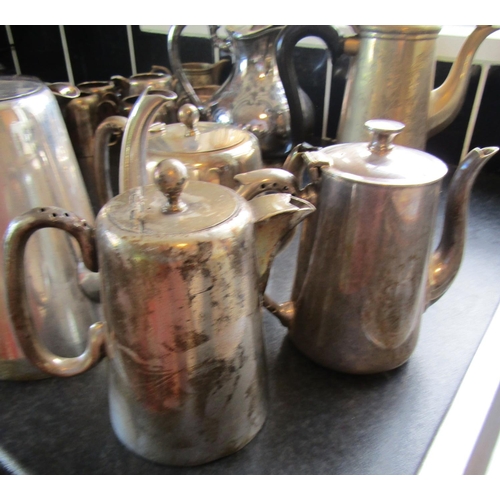 676 - Collection of Silver Plated Hotel Ware Including Tea Pots and Milk Jugs Good Quality with Pair of Br... 