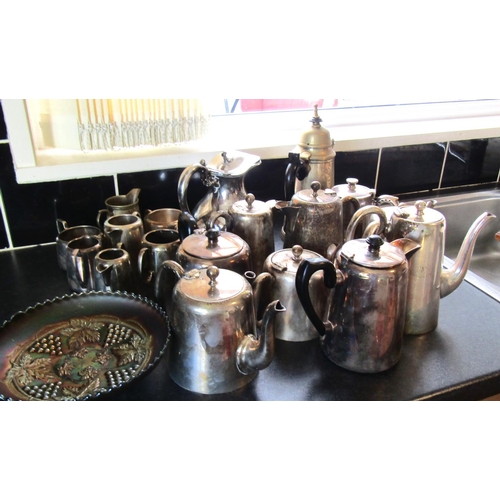 676 - Collection of Silver Plated Hotel Ware Including Tea Pots and Milk Jugs Good Quality with Pair of Br... 