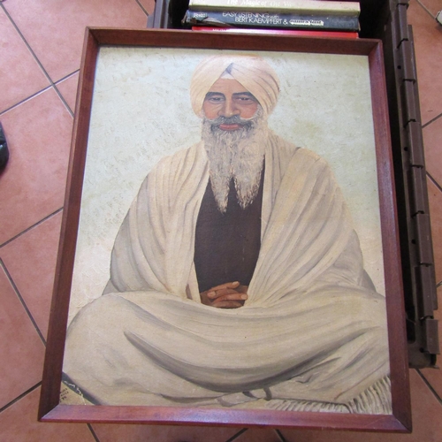 683 - Vintage Na�ve School Oil on Board Portrait of Indian Holy Man with Beard Approximately 24 Inches Hig... 