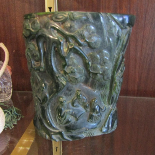 69 - Oriental Carved Libation Cup Signed with Characters to Frieze and Base Approximately 6 Inches High