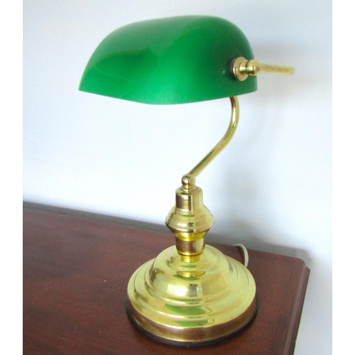 693 - Brass Bankers Lamp with Emerald Glass Shade Electrified Working Order