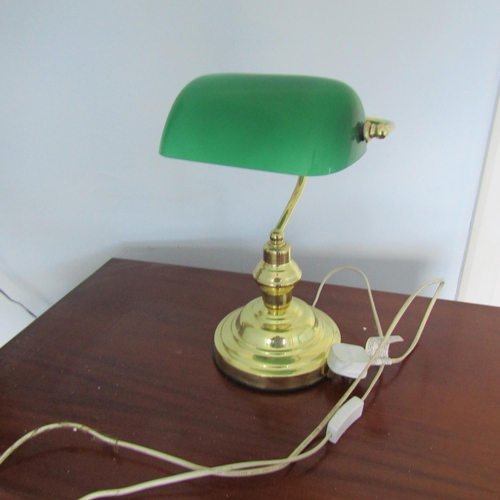 693 - Brass Bankers Lamp with Emerald Glass Shade Electrified Working Order