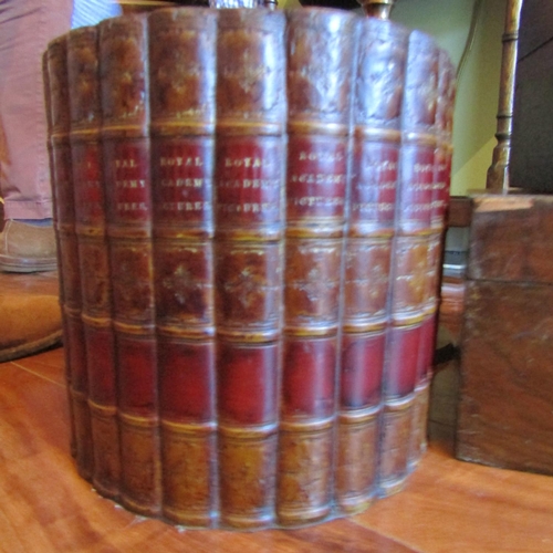 697 - Two Victorian Stationery Boxes with Book Motif Wastepaper Basket Circular Form and Cast Brass Stand ... 