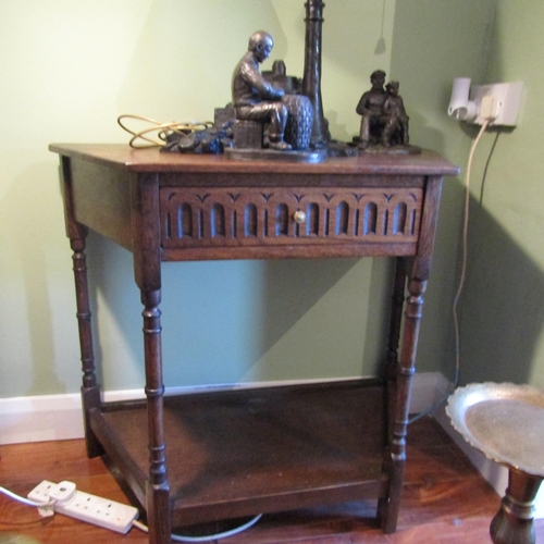 699 - Carved Oak Side Table Single Long Drawer Above Turn Supports Approximately 30 Inches Wide x 29 Inche... 