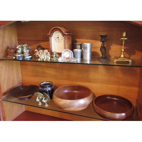 708 - Two Shelves Various Items Including Mantle Clock