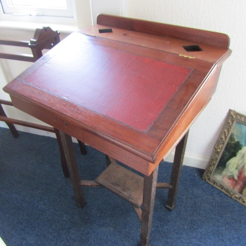 716 - Study Desk on Stand Mahogany Lift Up Top Fitted Interior