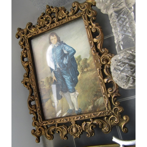 718 - Two Ormolu Mounted Fine Art Prints Courtly Personages Each Approximately 16 Inches High