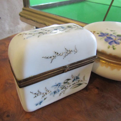 72 - Two Large Continental Hand Painted Powder Jars Good Original Condition Gilded and Ormolu Decoration ... 