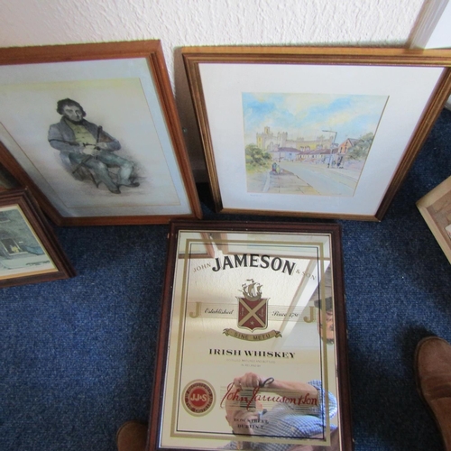 720 - Original Water Colour Monkstown Irish School Engraving of Irish Piper and Jameson Advertising Mirror... 