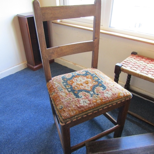 722 - Old Mahogany School Desk Sugan Chair Stool with Another Mahogany Armchair Blue Velvet Seat Four Piec... 