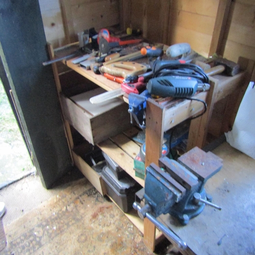 727 - Collection of Various Tools on Workbench with Vice