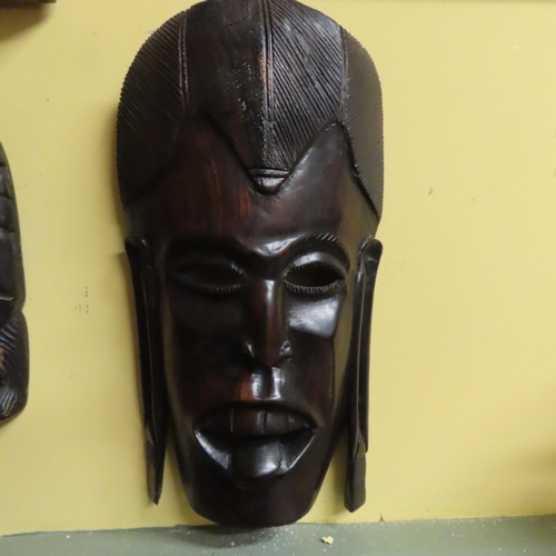 729 - Three Carved Hardwood Eastern Tribal Heads Tallest Approximately 11 Inches High