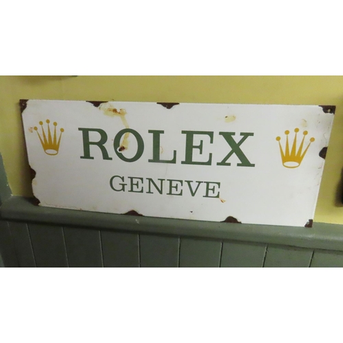 731 - Rolex Shop Sign Enamel on Tin Approximately 16 Inches Wide