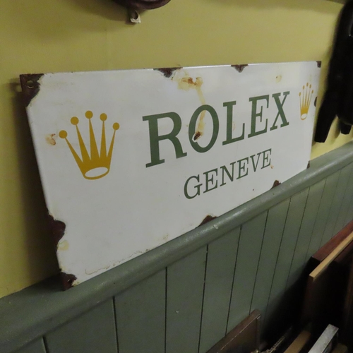 731 - Rolex Shop Sign Enamel on Tin Approximately 16 Inches Wide