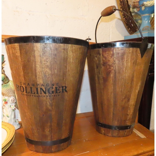 736 - Pair of Iron Bound Timber Bollinger Champagne Buckets Tapering Form Each Approximately 20 Inches Hig... 