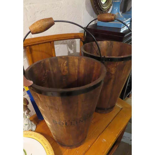 736 - Pair of Iron Bound Timber Bollinger Champagne Buckets Tapering Form Each Approximately 20 Inches Hig... 