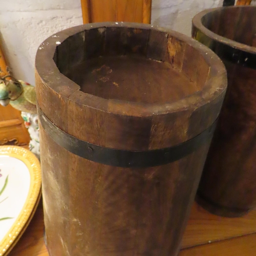 736 - Pair of Iron Bound Timber Bollinger Champagne Buckets Tapering Form Each Approximately 20 Inches Hig... 