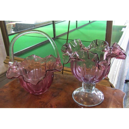 Two Ruby Glass Vases One Pedestal Form Largest Approximately 9 Inches High