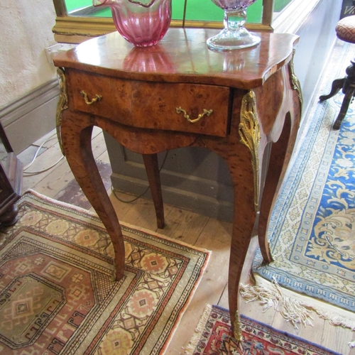 75 - Antique Burr Walnut Single Drawer Side Table Ormolu Mounted Cabriole Supports Table Approximately 16... 